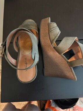 Indigo Olive Green Strappy Wedge Sandals
